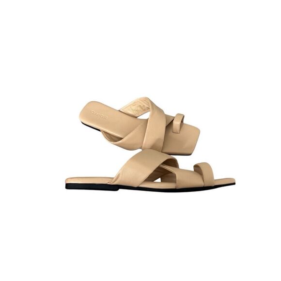 Open Edit Sandals Size 9 Beige Square Open Toe Crisscross Slides - Picture 6 of 8